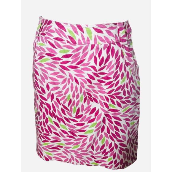 EP PRO Pink White Floral Abstract Pattern Print Button Mini Skirt 4 Pockets Slit - Picture 2 of 13